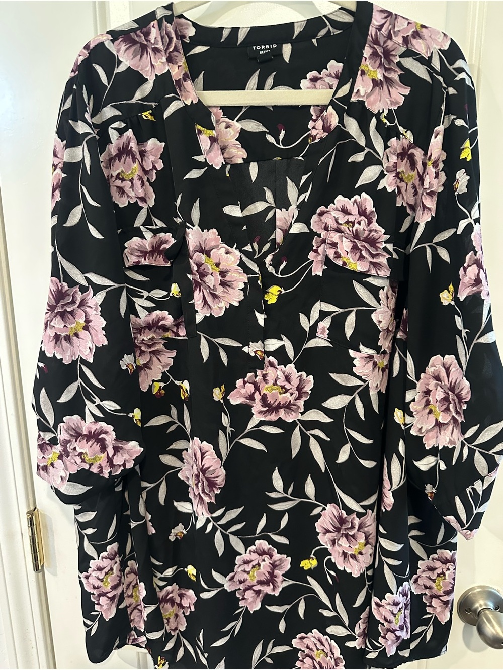 torrid Black Blouse with Lilac Floral Print